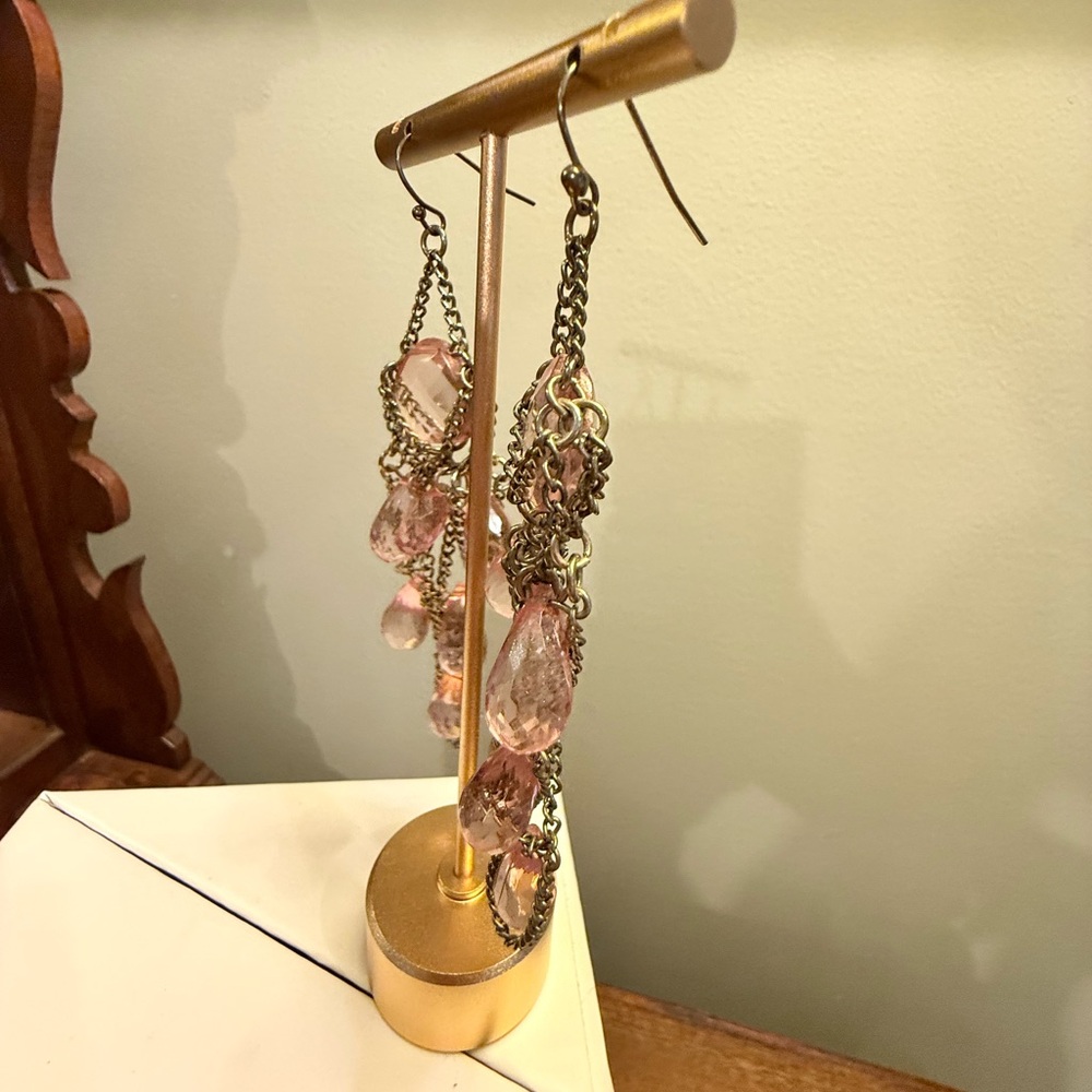 Vintage Y2K Silver/Blush Pink Chain 3.5” Drop Chandelier Earrings - Picture 3 of 10